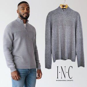 INC Men’s Cashmere Quarter Zip Neck Super Soft Heather Gray Sweater Size L
